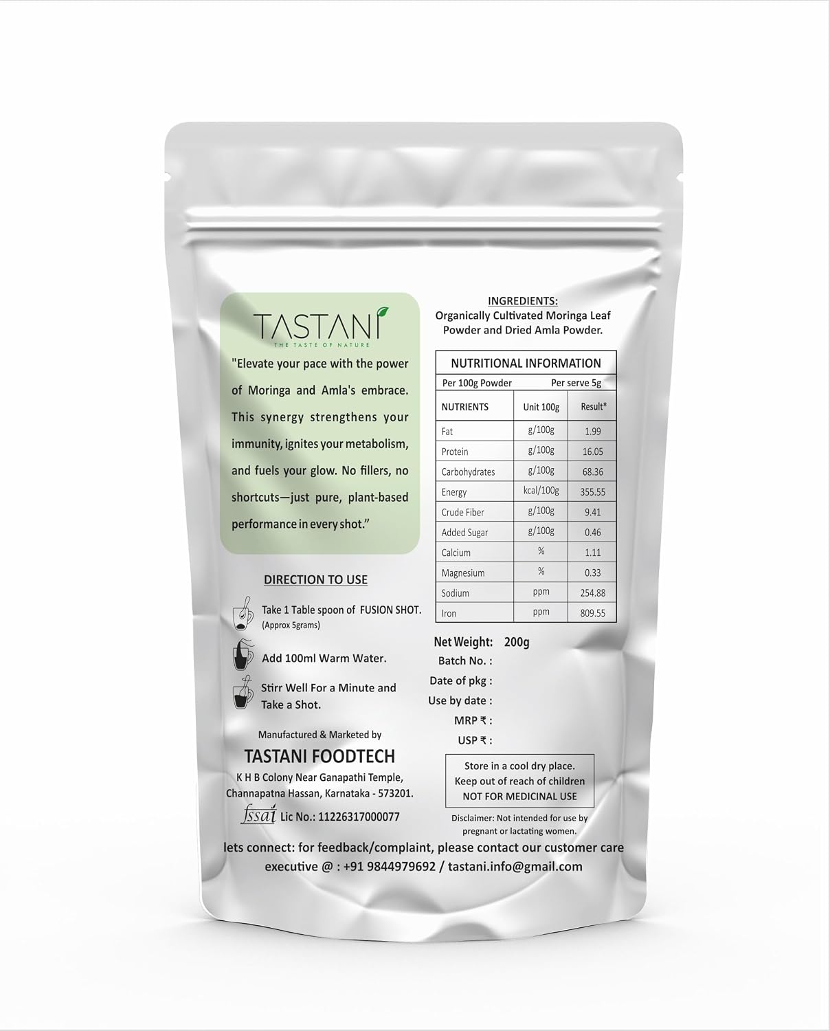 Fusion Shot, Blend of Moringa & Amla Superfood Synergy for Detox & Immunity Booster, Energy, Digestion & Improves Skin and Hair Health | 200g | All in One Wellness Shot.