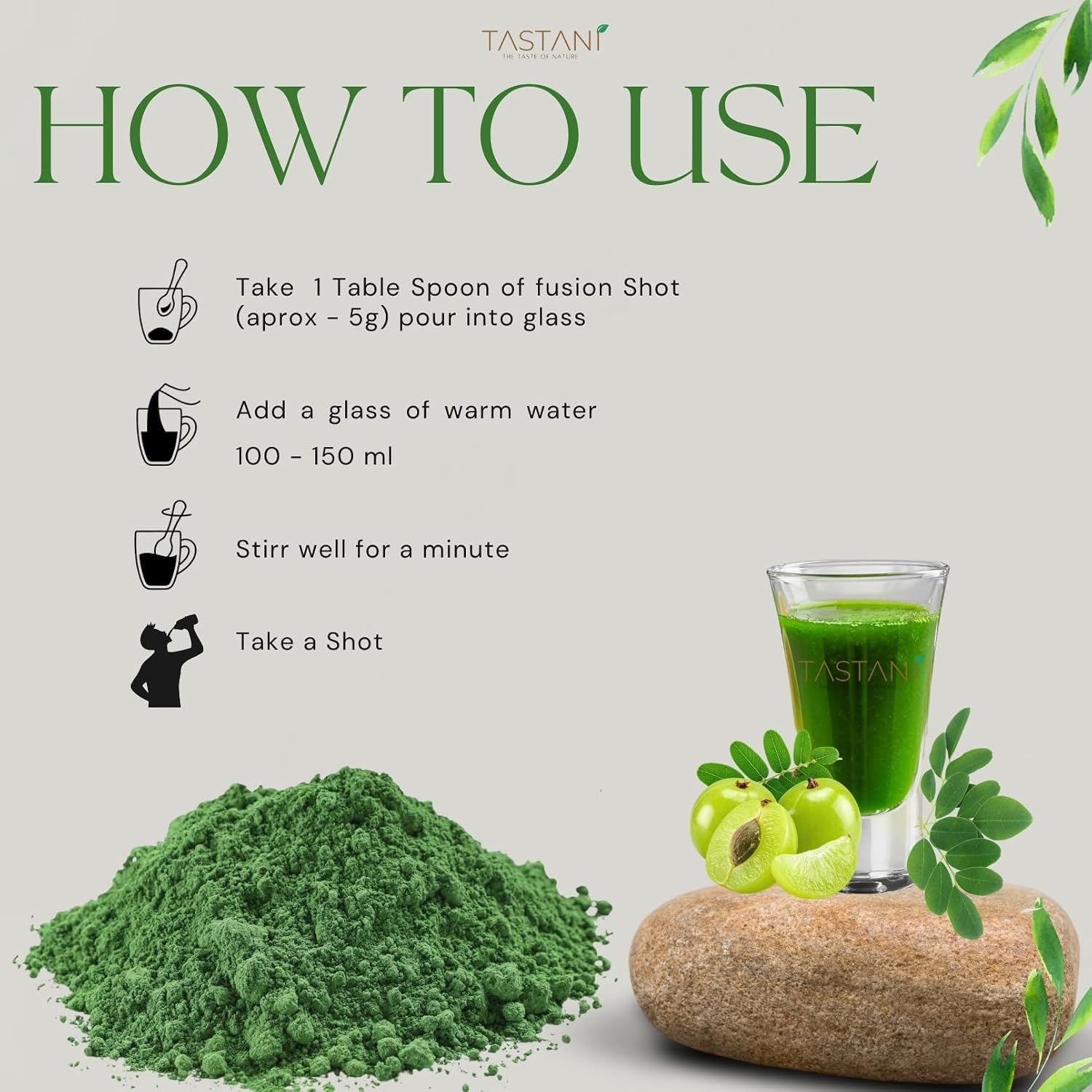 Fusion Shot, Blend of Moringa & Amla Superfood Synergy for Detox & Immunity Booster, Energy, Digestion & Improves Skin and Hair Health | 200g | All in One Wellness Shot.